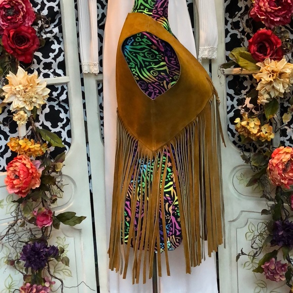 Suede Leather fringe vest hippie 70s Hendrix tan - Picture 3 of 5